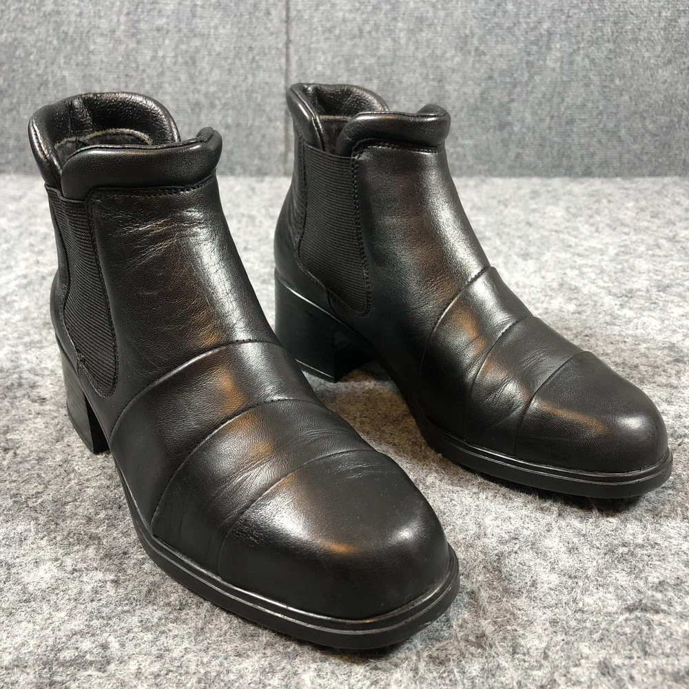 Rieker Boots Womens 7 Black Leather Chelsea Ankle Block Heel Square‎ Toe